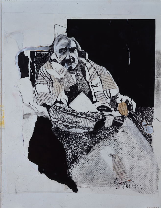 Page from Burnley sketchbook showing concentration camp internee